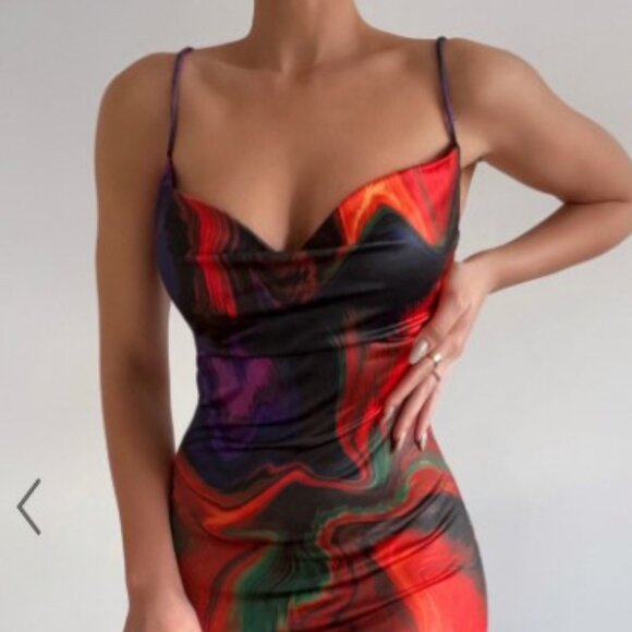 NWT Rhaine Midi Dress - Cowl Bodycon Dress in Phoenix rising - Picture 1 of 2